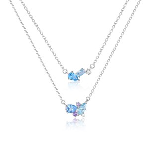 925 Sterling Silver Blue Purple CZ Cluster Necklace 80200520