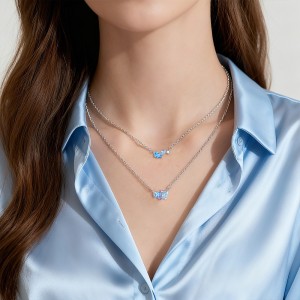 925 Sterling Silver Blue Purple CZ Cluster Necklace 80200520