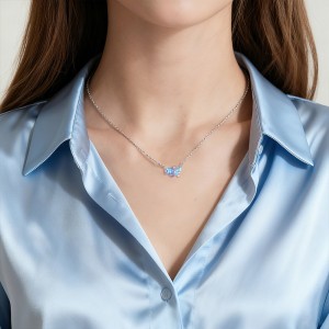 925 Sterling Silver Blue Purple CZ Cluster Necklace 80200520