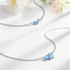 925 Sterling Silver Blue Purple CZ Cluster Necklace 80200520