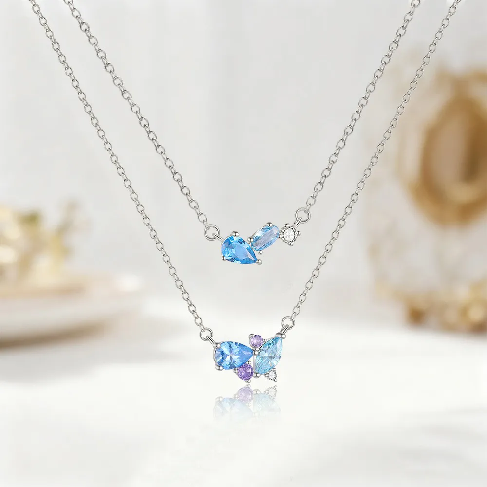 925 Sterling Silver Blue Purple CZ Cluster Necklace 80200520 - image2