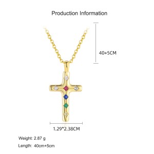 925 Sterling Silver Rainbow CZ Cross Charm Double Chain Necklace 80200522