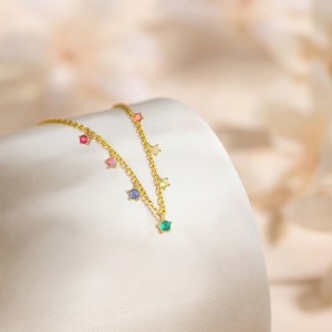 925 Sterling Silver Rainbow CZ Cross Charm Double Chain Necklace 80200522