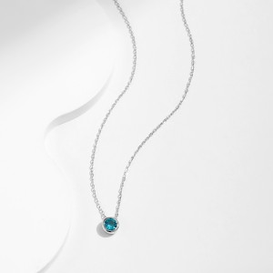 925 Sterling Silver Paraiba Blue Bezel Necklace 80200524