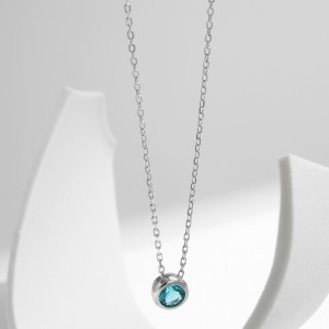 925 Sterling Silver Paraiba Blue Bezel Necklace 80200524