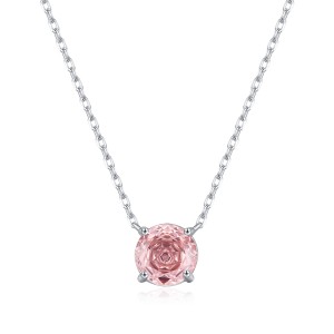 925 Sterling Silver Morganite Pink Rose Cut Necklace 80200525