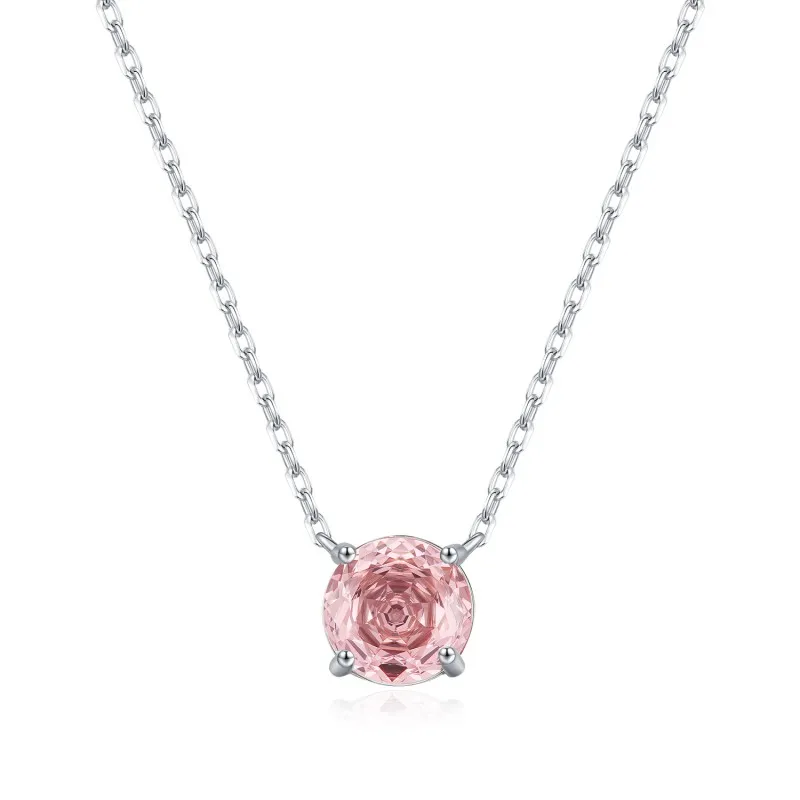 925 Sterling Silver Morganite Pink Rose Cut Necklace 80200525