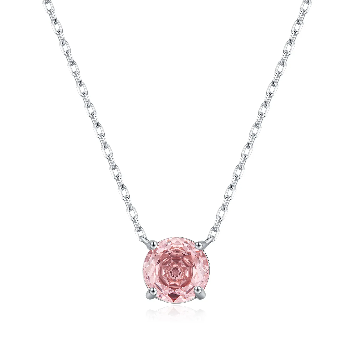925 Sterling Silver Morganite Pink Rose Cut Necklace 80200525