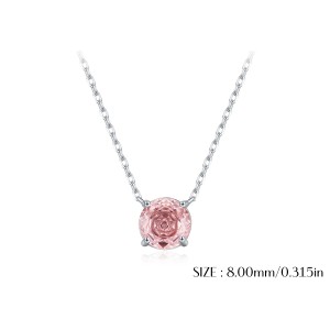 925 Sterling Silver Morganite Pink Rose Cut Necklace 80200525