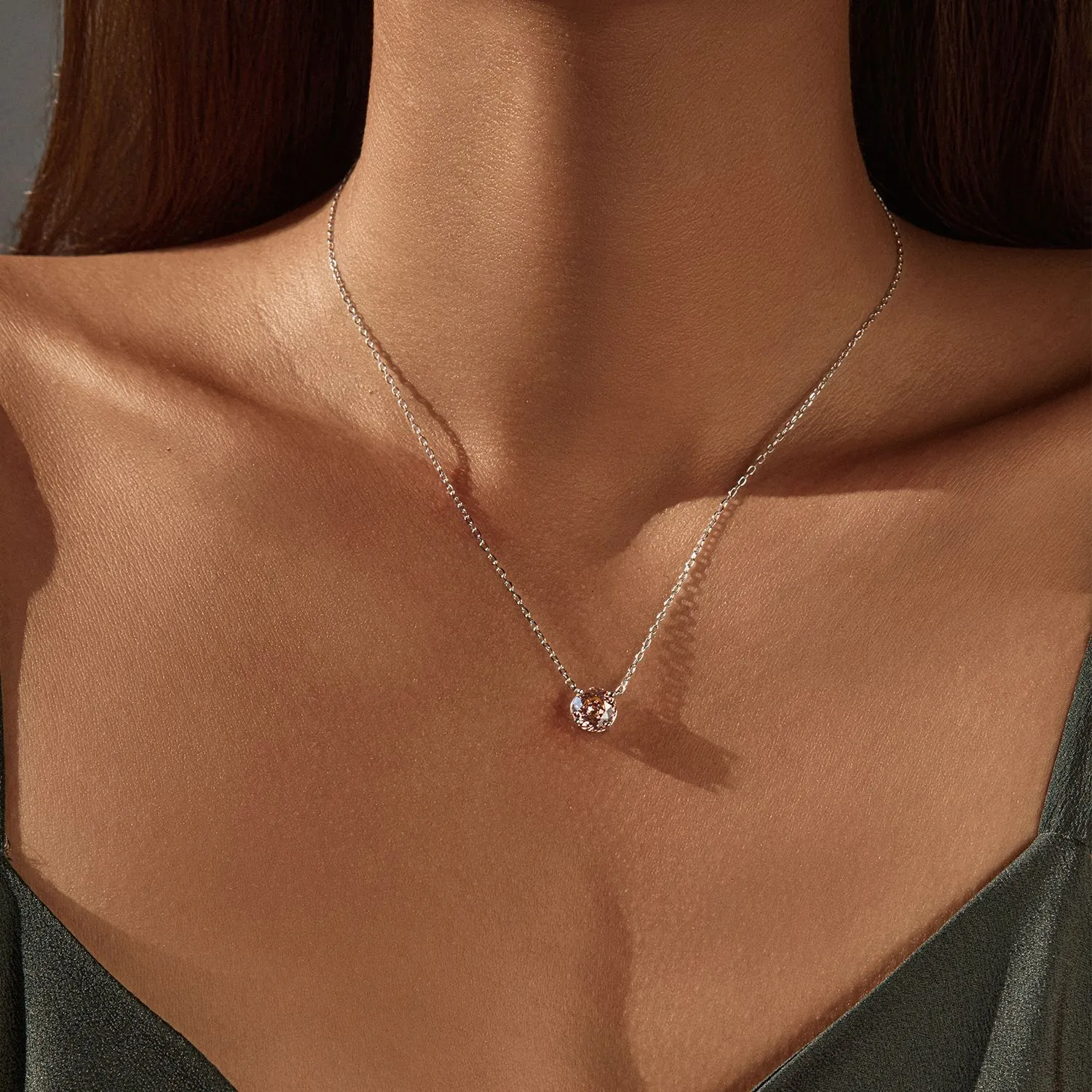 925 Sterling Silver Morganite Pink Rose Cut Necklace 80200525 - image1