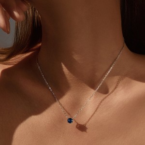 925 Sterling Silver Royal Blue Rose Cut Necklace 80200527