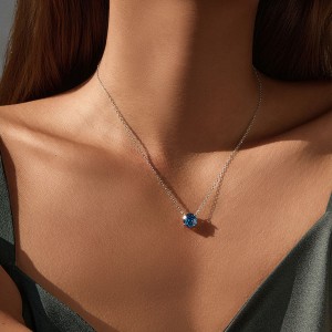 925 Sterling Silver Royal Blue Rose Cut Necklace 80200527