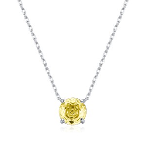 925 Sterling Silver Canary Yellow Rose Cut Necklace 80200528
