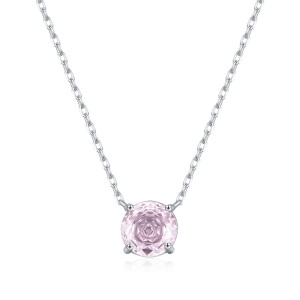 925 Sterling Silver Light Pink Rose Cut Necklace 80200529