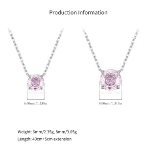 925 Sterling Silver Light Pink Rose Cut Necklace 80200529