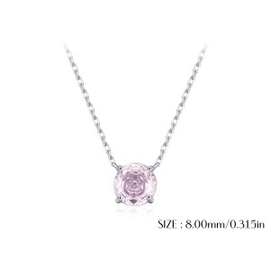 925 Sterling Silver Light Pink Rose Cut Necklace 80200529