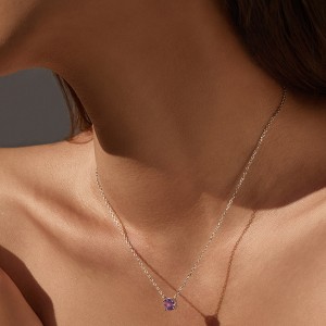 925 Sterling Silver Lavender Rose Cut Necklace 80200530