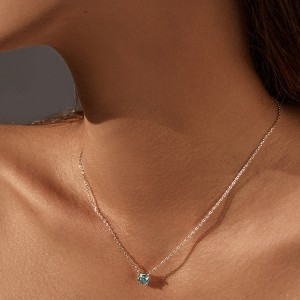 925 Sterling Silver Light Sea Blue Rose Cut Necklace 80200532