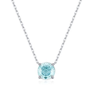 925 Sterling Silver Light Sea Blue Rose Cut Necklace 80200532