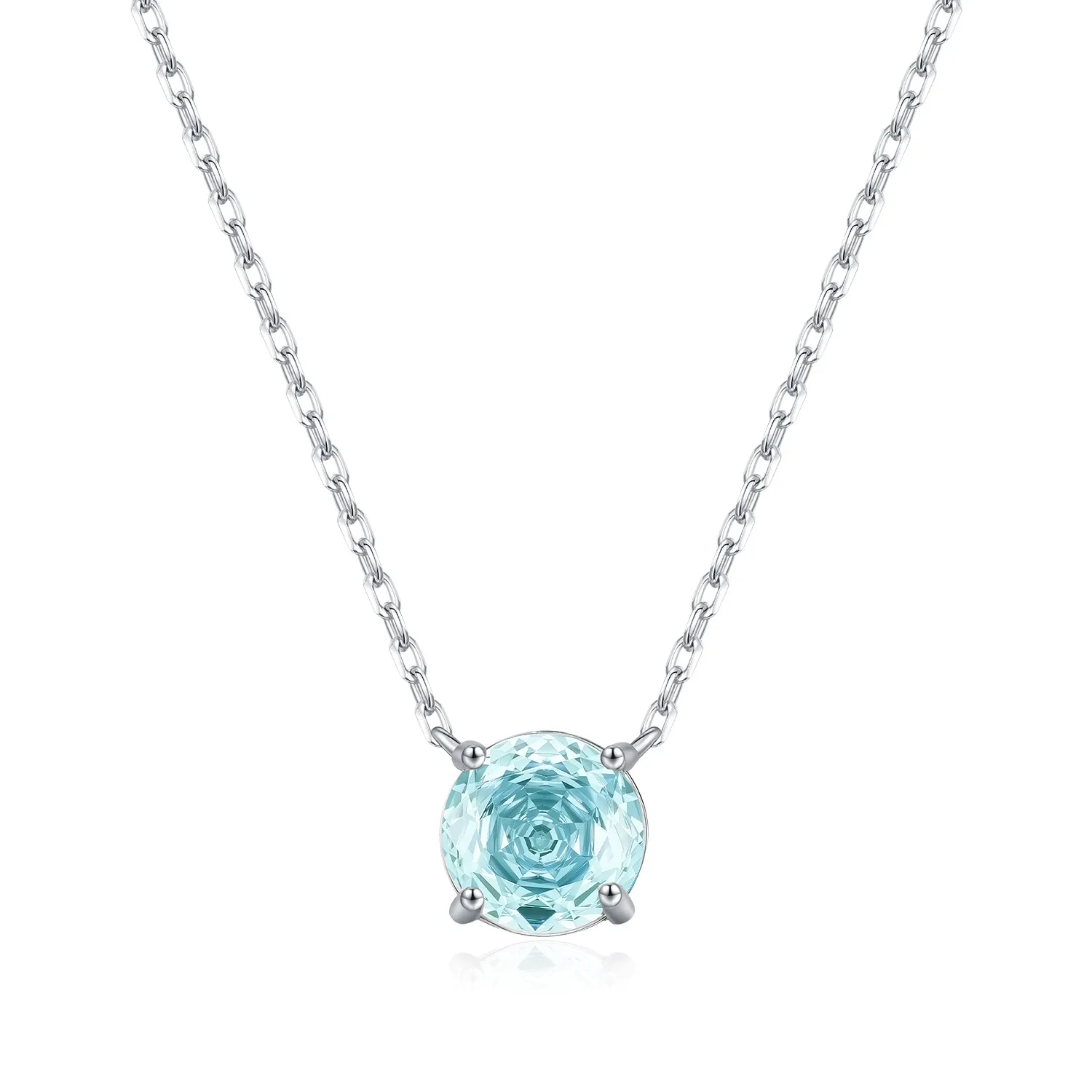 925 Sterling Silver Light Sea Blue Rose Cut Necklace 80200532
