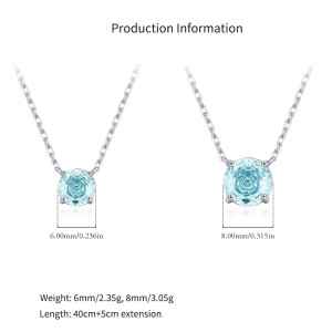 925 Sterling Silver Light Sea Blue Rose Cut Necklace 80200532