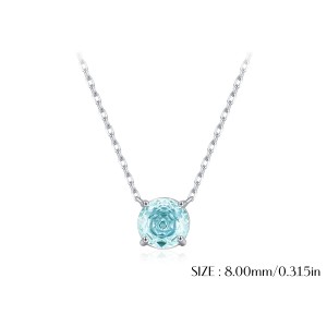 925 Sterling Silver Light Sea Blue Rose Cut Necklace 80200532