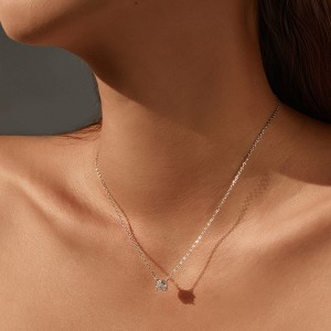 925 Sterling Silver Clear White Rose Cut Necklace 80200533