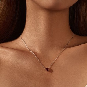 925 Sterling Silver 8mm Rose Cut Garnet Necklace 80200534