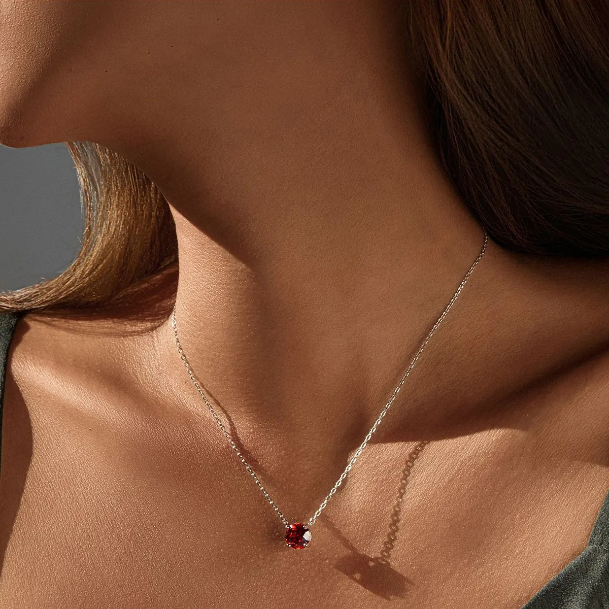 925 Sterling Silver 8mm Rose Cut Garnet Necklace 80200534 - image1