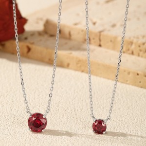 925 Sterling Silver 8mm Rose Cut Garnet Necklace 80200534