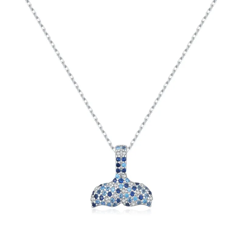 925 Sterling Silver Gradient Pave Mermaid Tail Necklace 80200538