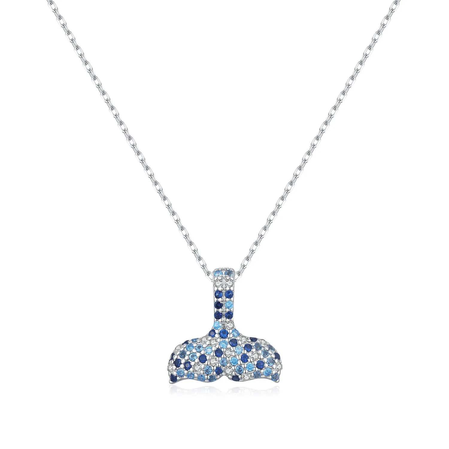 925 Sterling Silver Gradient Pave Mermaid Tail Necklace 80200538