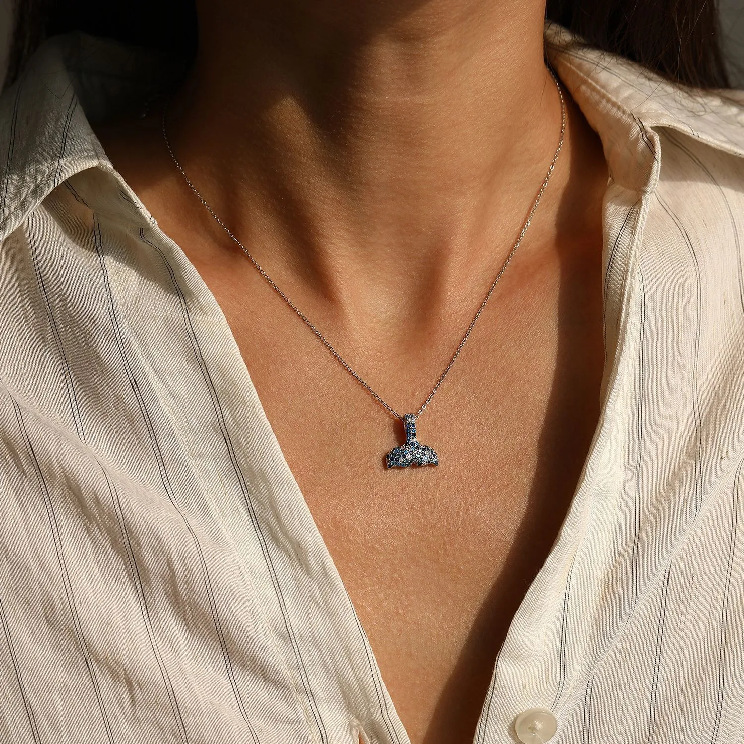 925 Sterling Silver Gradient Pave Mermaid Tail Necklace 80200538 - image1