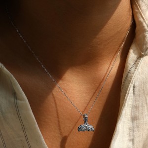 925 Sterling Silver Gradient Pave Mermaid Tail Necklace 80200538