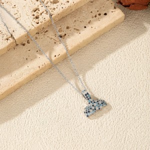 925 Sterling Silver Gradient Pave Mermaid Tail Necklace 80200538