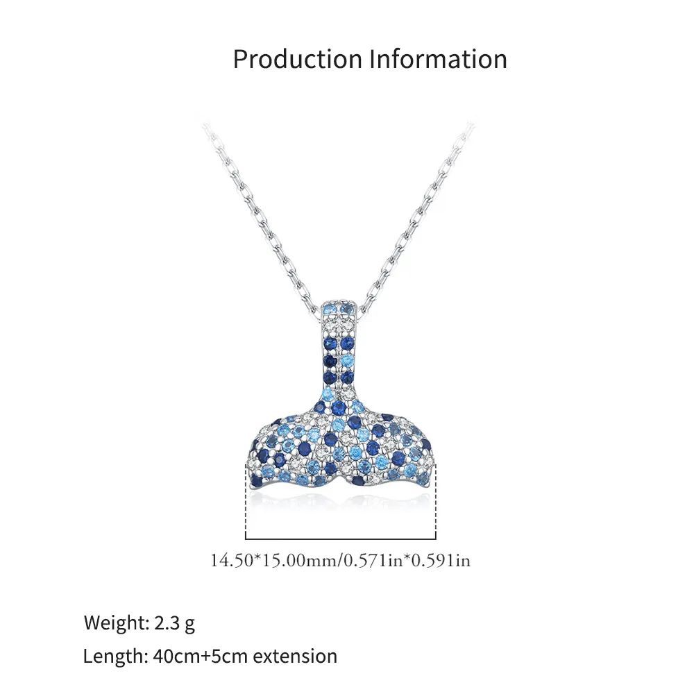 925 Sterling Silver Gradient Pave Mermaid Tail Necklace 80200538 - image2
