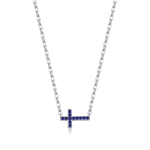 925 Sterling Silver Blue Sideways Cross Necklace 80200539