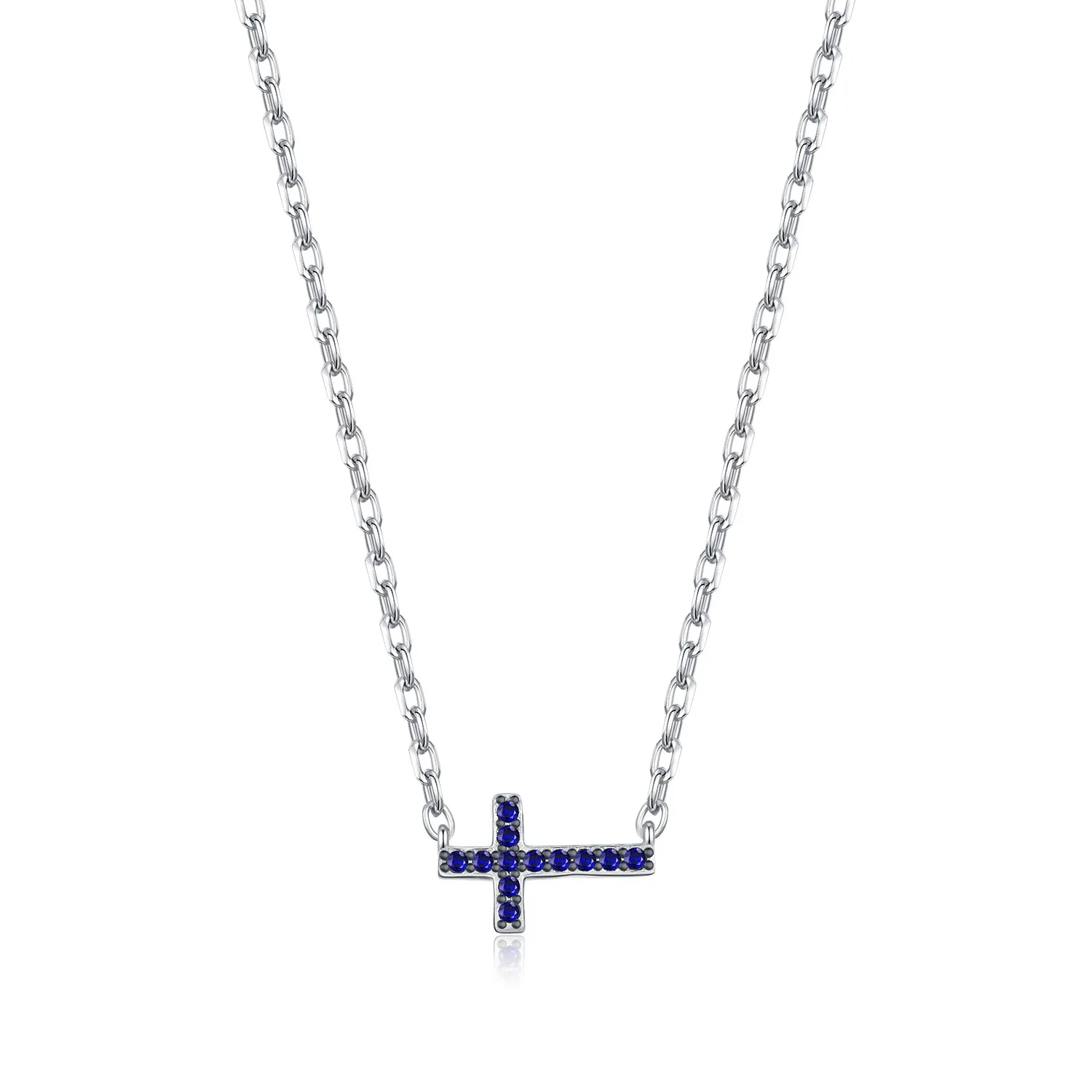 925 Sterling Silver Blue Sideways Cross Necklace 80200539