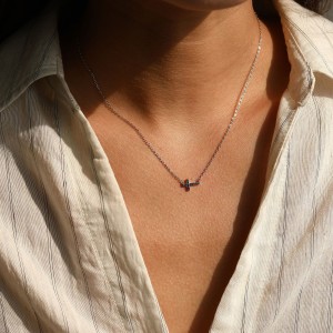 925 Sterling Silver Blue Sideways Cross Necklace 80200539