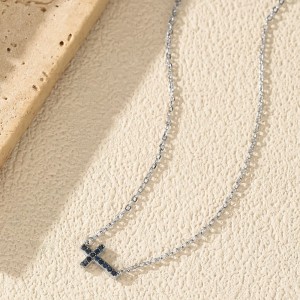 925 Sterling Silver Blue Sideways Cross Necklace 80200539