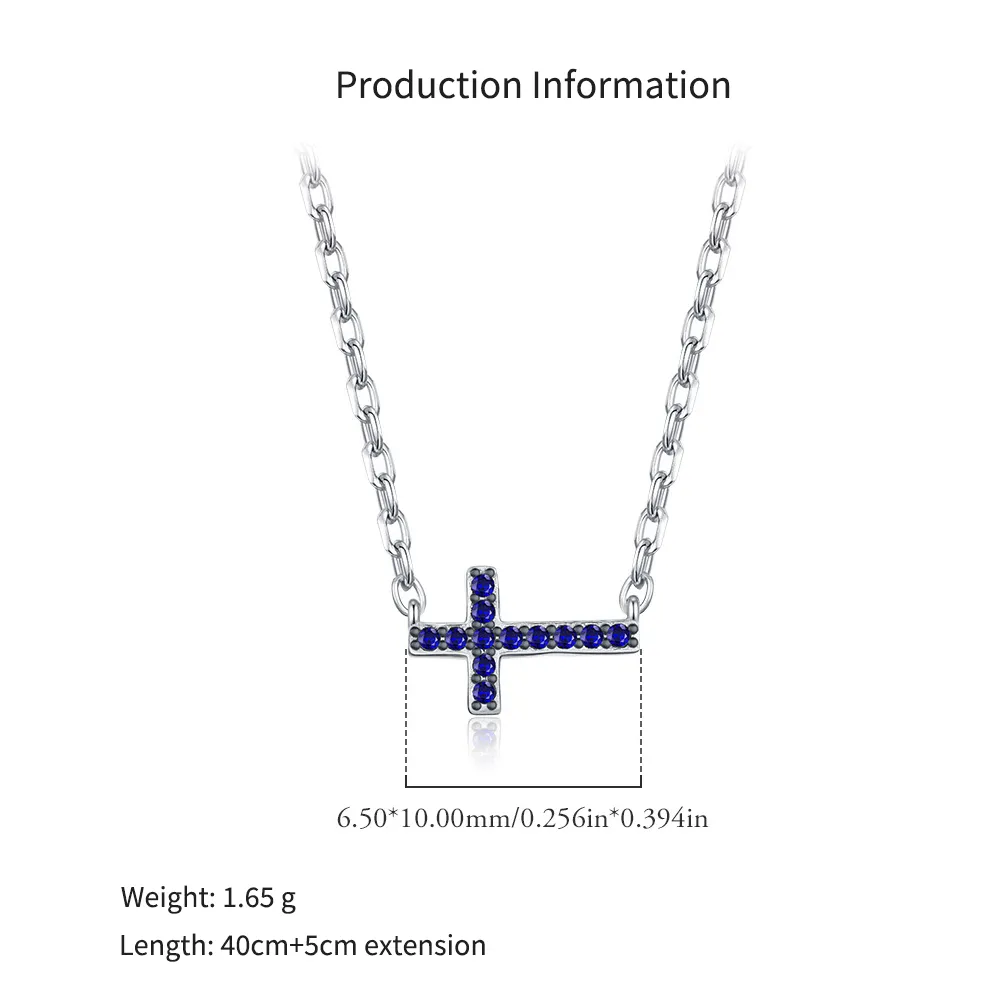 925 Sterling Silver Blue Sideways Cross Necklace 80200539 - image2