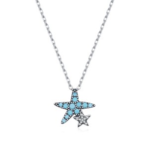 925 Sterling Silver Vintage Turquoise Starfish Necklace 80200541