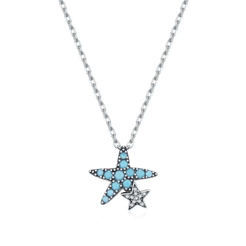 925 Sterling Silver Vintage Turquoise Starfish Necklace 80200541