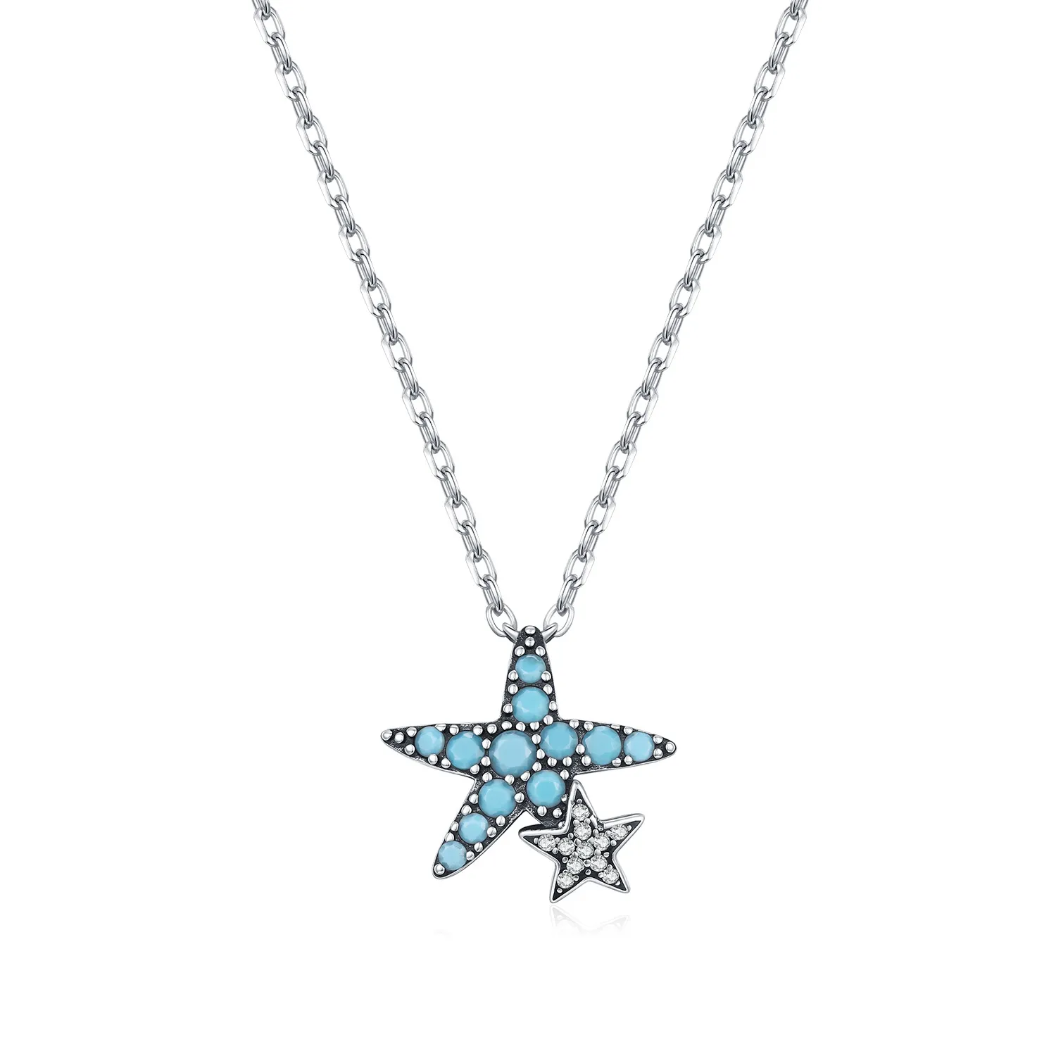 925 Sterling Silver Vintage Turquoise Starfish Necklace 80200541