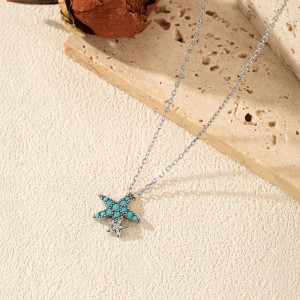 925 Sterling Silver Vintage Turquoise Starfish Necklace 80200541