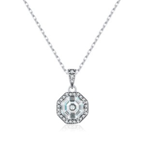 925 Sterling Silver Vintage Octagonal Zircon Necklace 80200542