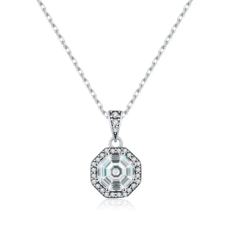 925 Sterling Silver Vintage Octagonal Zircon Necklace 80200542