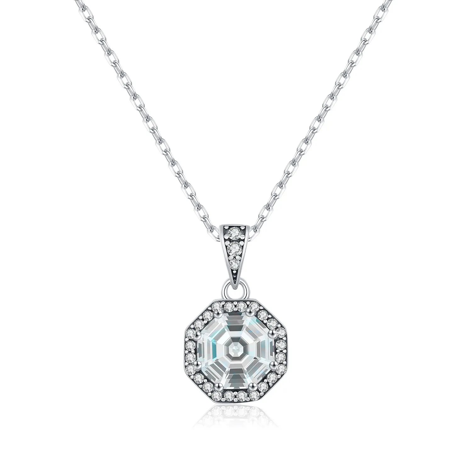 925 Sterling Silver Vintage Octagonal Zircon Necklace 80200542