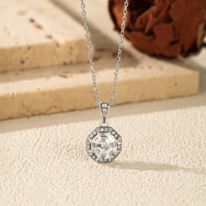 925 Sterling Silver Vintage Octagonal Zircon Necklace 80200542