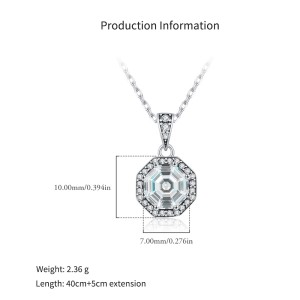 925 Sterling Silver Vintage Octagonal Zircon Necklace 80200542